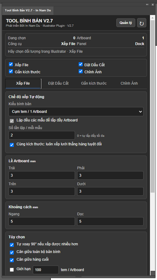 Tool Bình Bản V2.7 – Xếp File, Bình Tem & Tối Ưu Artboard Illustrator